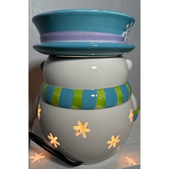 Partylite Scent Glow Snowman Ceramic Electric Wax Warmer Light-Up Stars 7" Tall - Picture 5 of 16